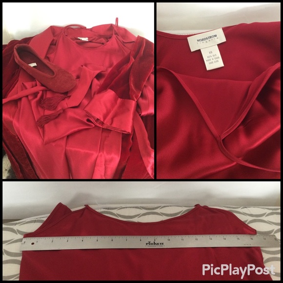 Nordstrom Intimates Long Red Velvet & Silk Robe. Lingerie & Ballerina Sleepers. - Picture 5 of 16